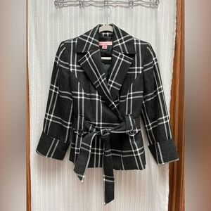 Bandolino Black and White Plaid Belted Blazer Size 6